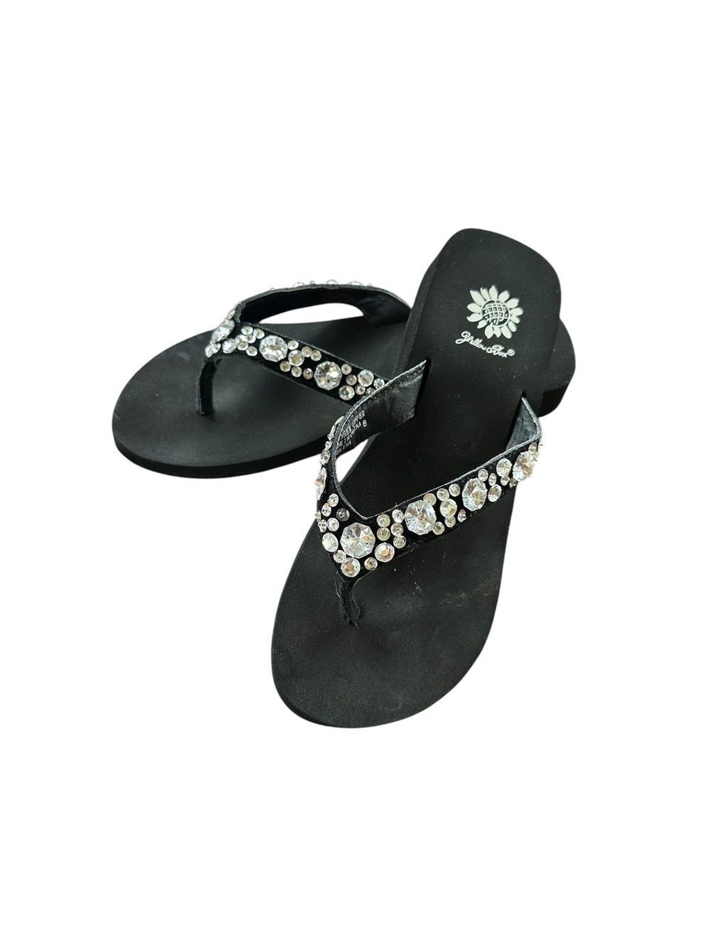 Yellow Box Women’s Black Jeweled Platform Thong Flip Flop Sandals